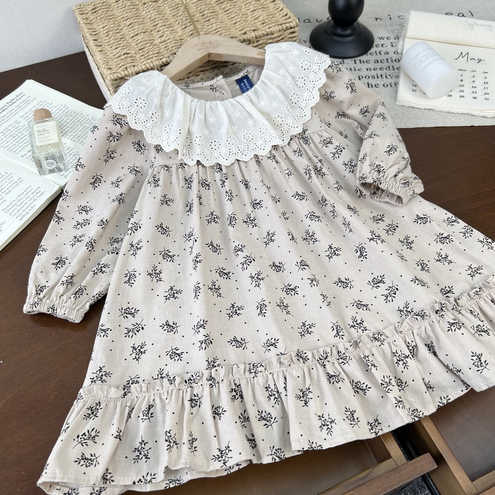 Lace Trimmed Korean-style New Floral-print Instagram Inspired Dress For Baby Girls